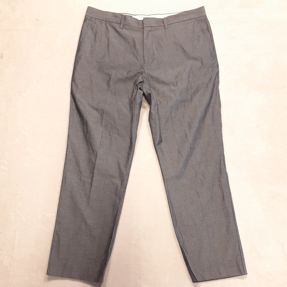 J.Crew Mens Flat Front Bedford Pants Gray Striped Cotton 36x28 Hemmed J4998